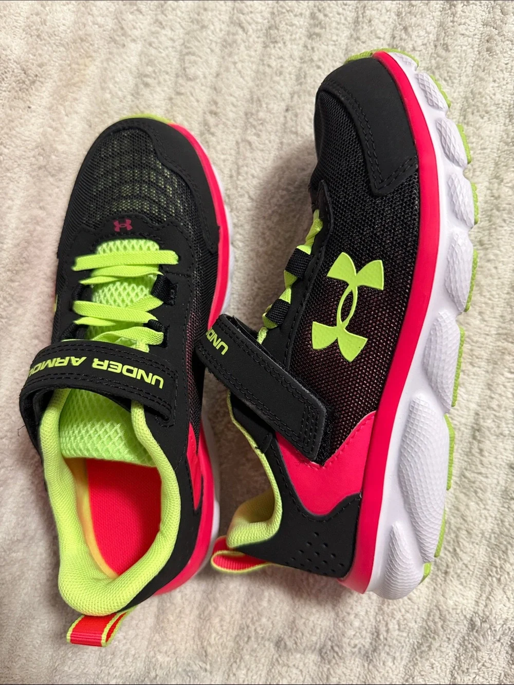 Under Armour Black Sneakers with Neon Green and Hot Pink Accents - Kids